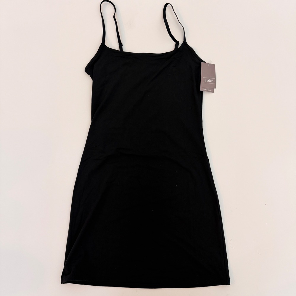 Auden Luxury Collection Black Luxe Stretch Slip tank Adjustable Straps Small NW